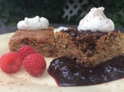 blondies with cashew cream and blueberry sauce